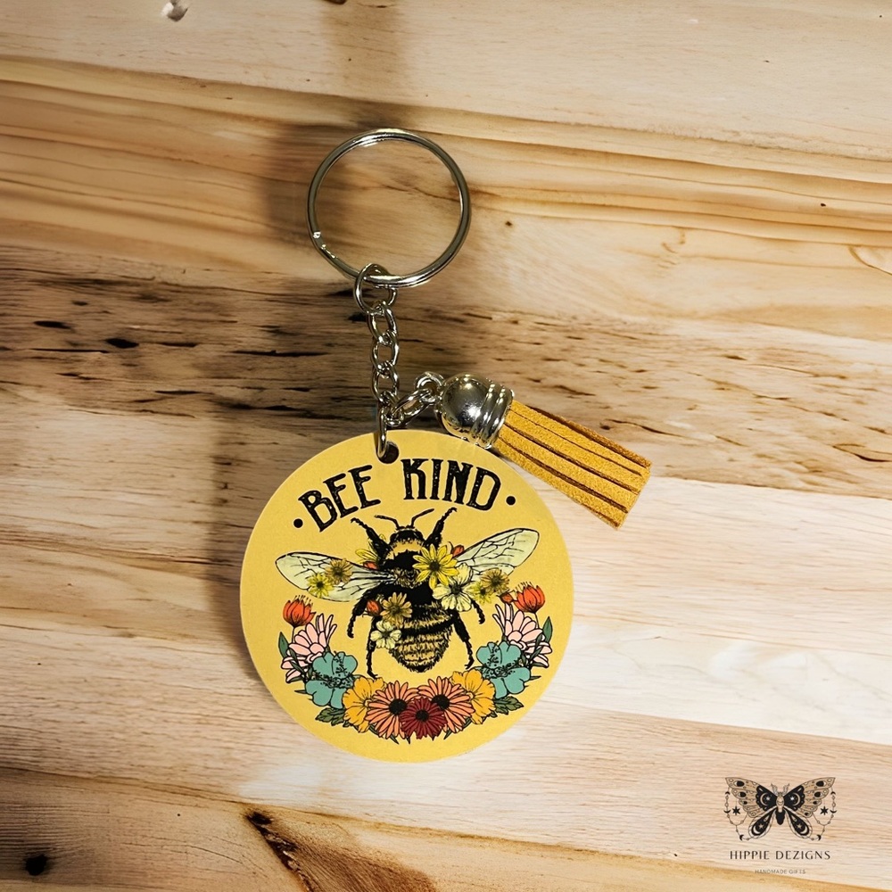 Bee Kind Wooden Keychain